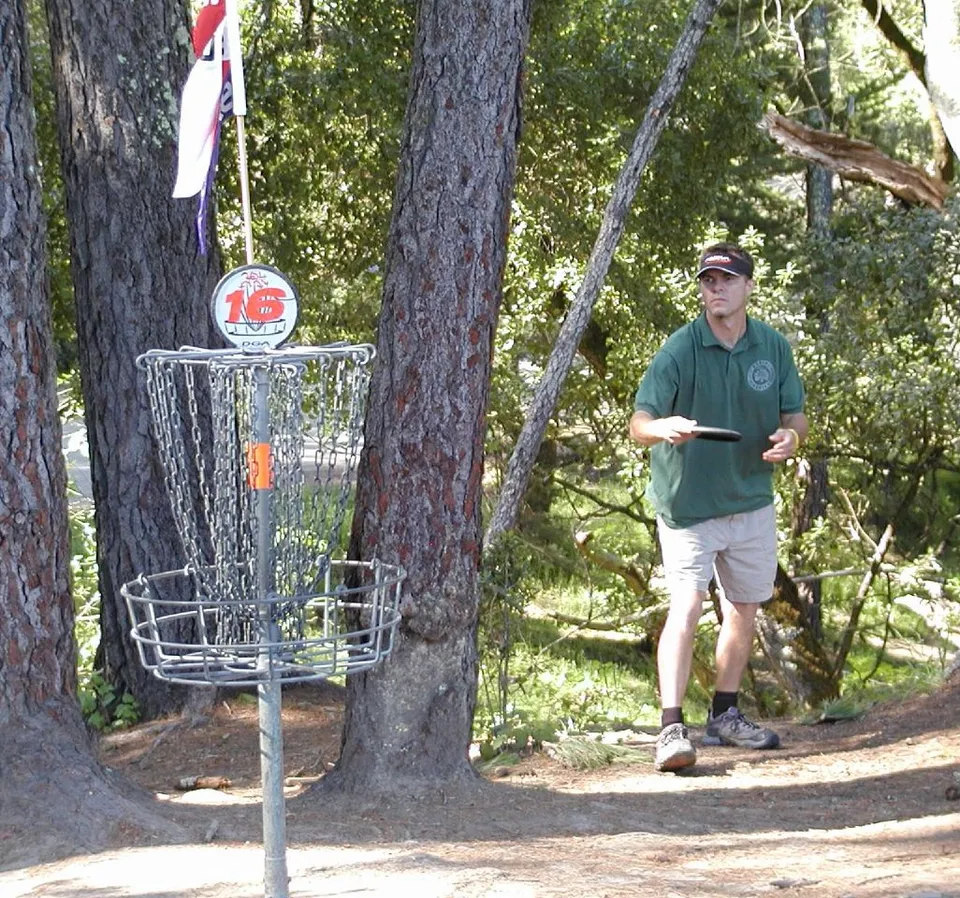 Frisbeegolfin pelaaja ja kori