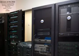 Rows of servers inside a data center